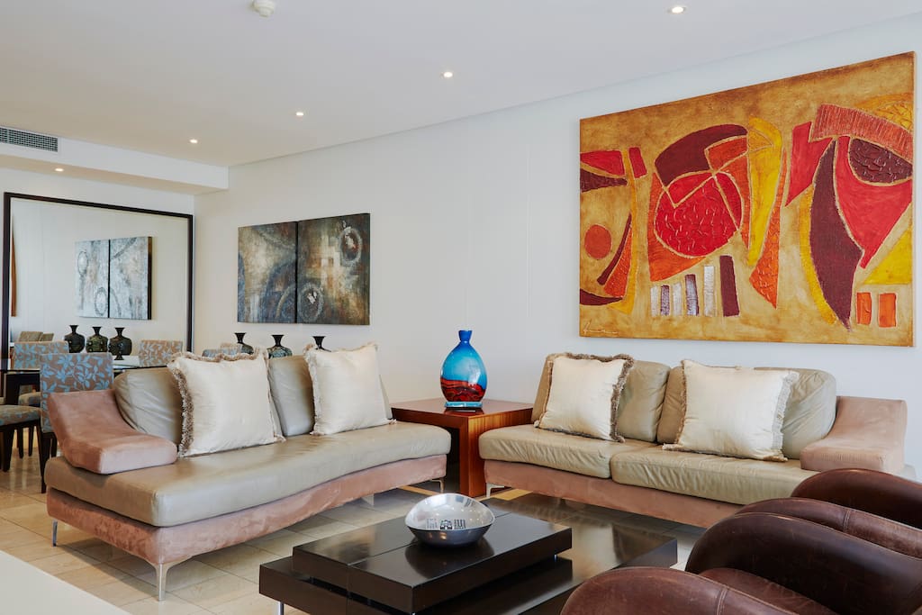 Comfy seating in the living room is ideal for entertaining.