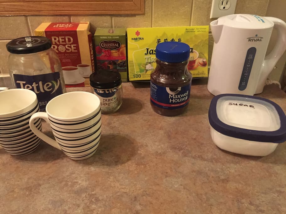 Various teas to choose from and hot coffee for breakfast!