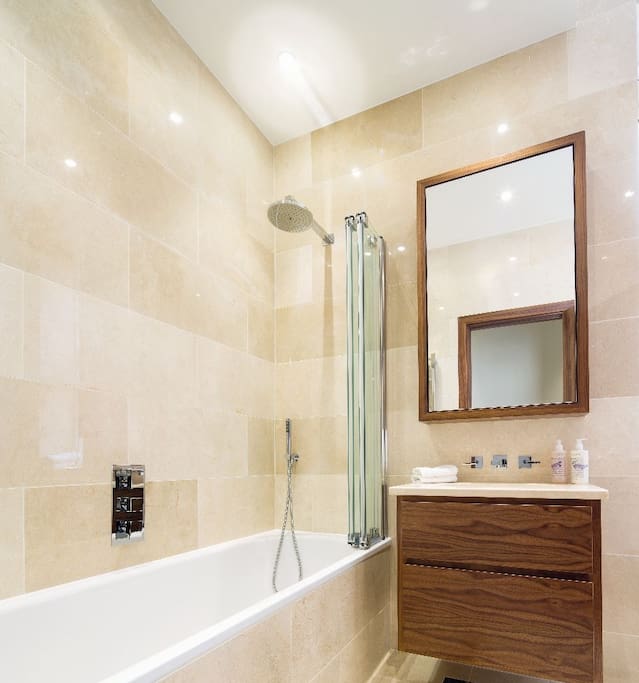 each huge bedroom has its own huge bathroom