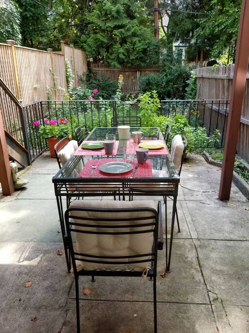 Your private patio. The grill is hiding to the right. Eat breakfast, enjoy a cocktail, or grill.