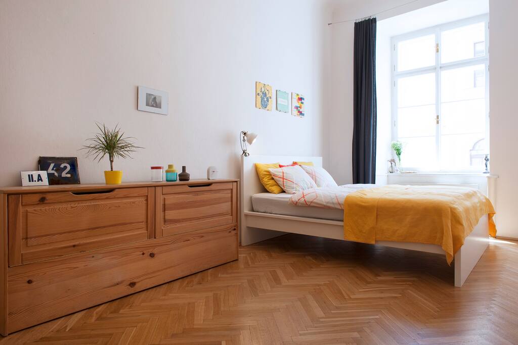 The second bedroom has a double bed plus an unfoldable sofa.