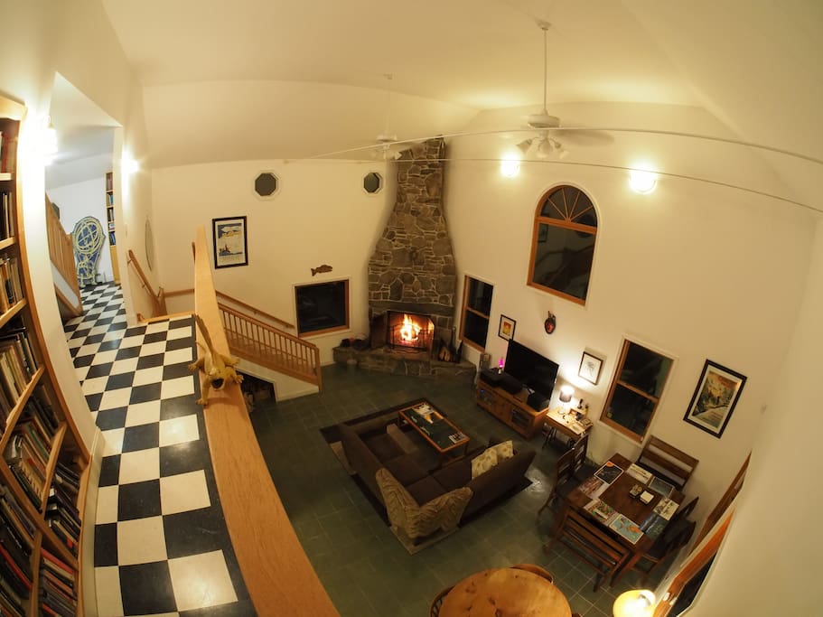 Great hall from mezzanine nighttime fisheye view