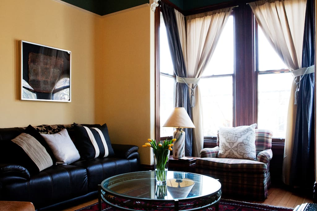 Living room bay window.