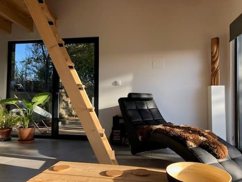 Cozy modern tiny house with riverview in the woods