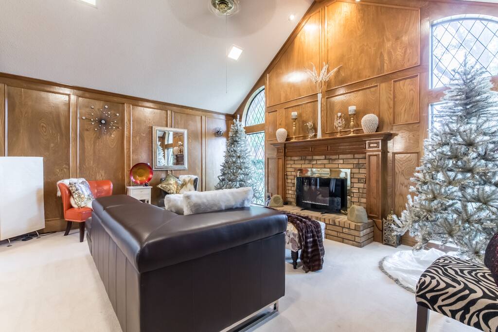 Living Room symbol 2 Silver Tree's .
Fireplace and great floor to ceiling lightning and view.