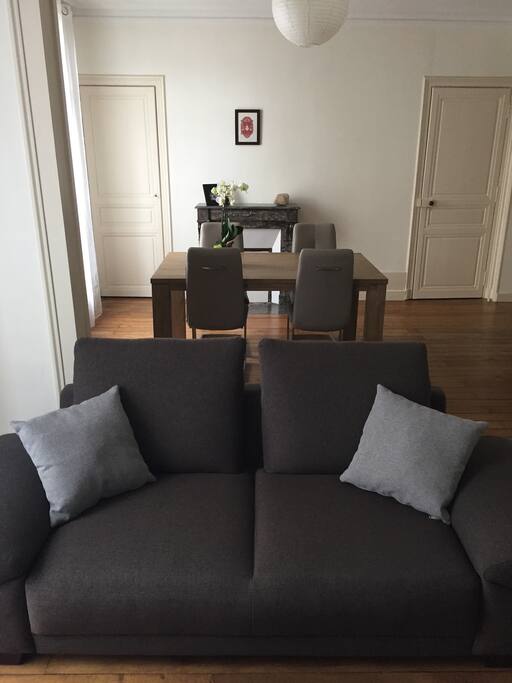 Salon et Living de belle hauteur et tres lumineux