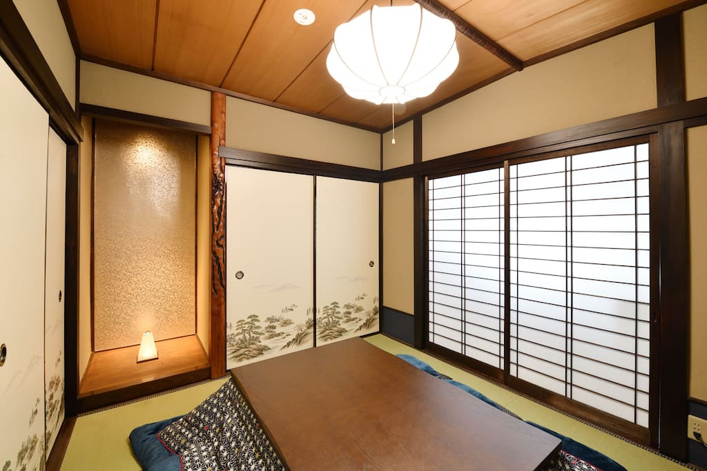living room with kotatsu heating table