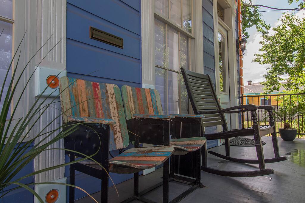 Guests are able to sit on the front porch and watch the neighborhood activities.