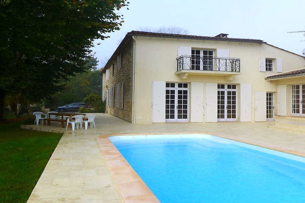 Sparkling salt water pool with large terrace areas ideal for relaxing