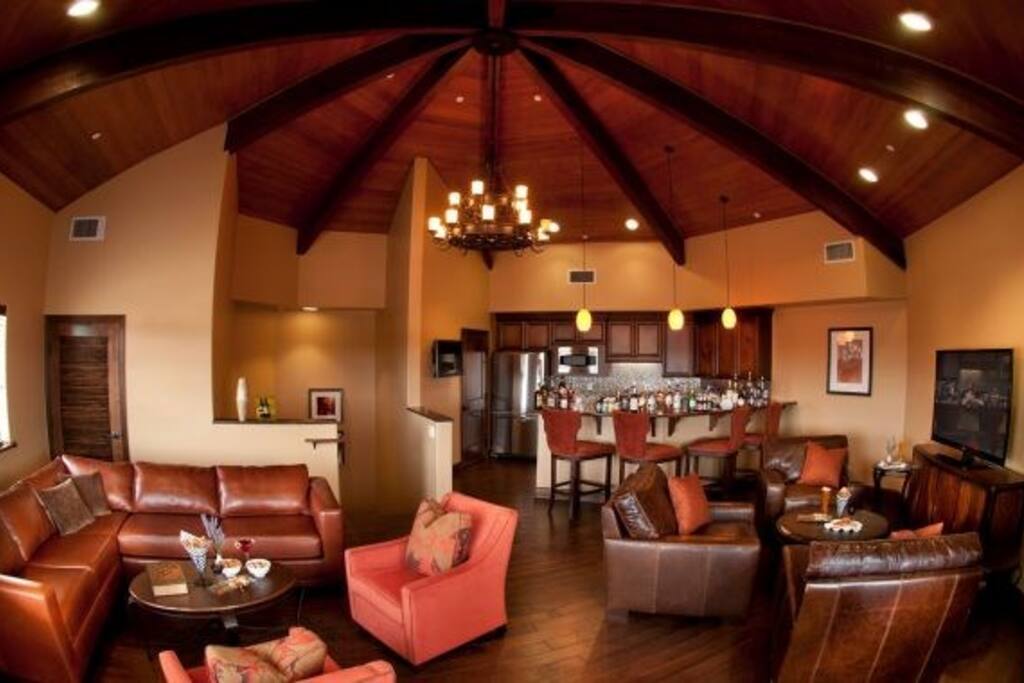 The luxurious decor, kitchen, and huge flat screen TV make this a very comfortable stay