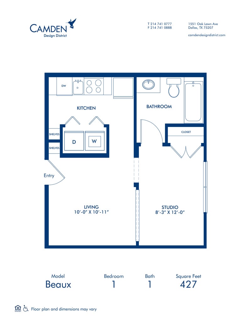 Grundrissdiagramm für E1 zeigt Studio