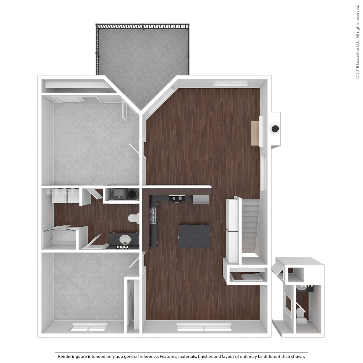 Diagrama del plano para 2 Bedroom, 1 Bath, que muestra 2 recámara