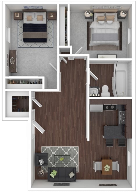 Diagrama del plano para 2 Bedroom,  1 Bath, que muestra 2 recámara