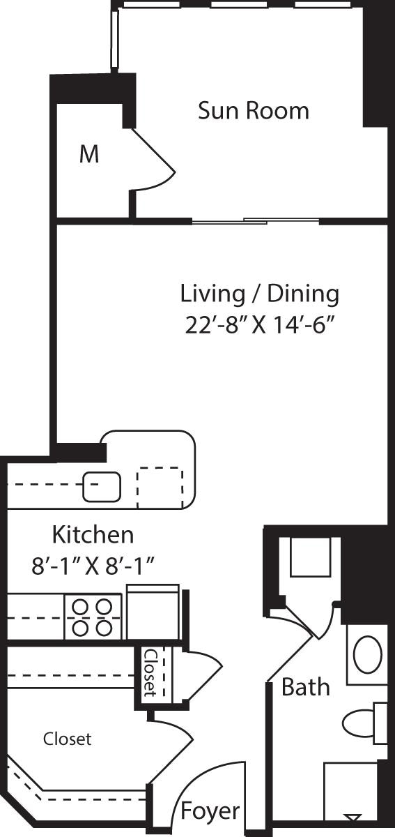Plan interior pentru Madison Studio With Sun Room, care arată Studio