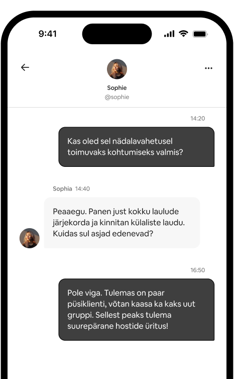Telefonis kuvatakse vestlust kahe hosti vahel, kes kooskõlastavad kohtumist.