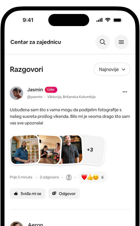 Telefon prikazuje sažetak prepiski s fotografijom koju je objavio domaćin i reakcijama drugih članova zajednice.