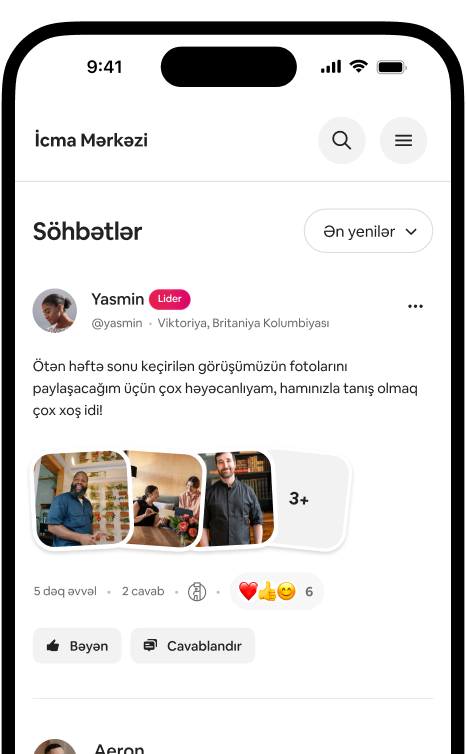 Telefonda bir ev sahibinin foto postu və icmanın reaksiyaları olan Söhbətlər lenti göstərilir.