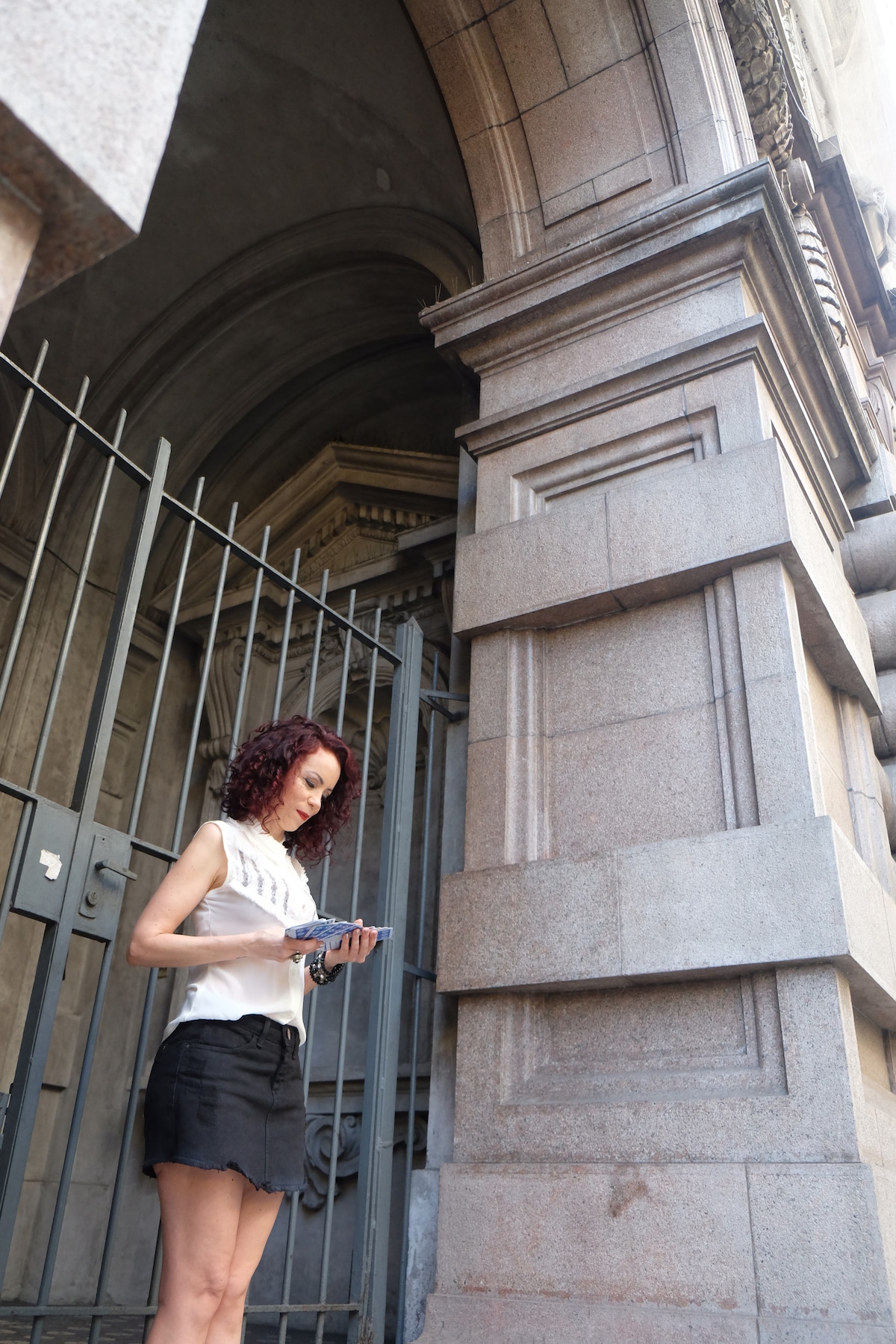 Pose for photos among Santoss historic buildings