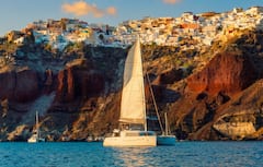 Santorini Gold Catamaran Tour Snorkel BBQ & Drinks