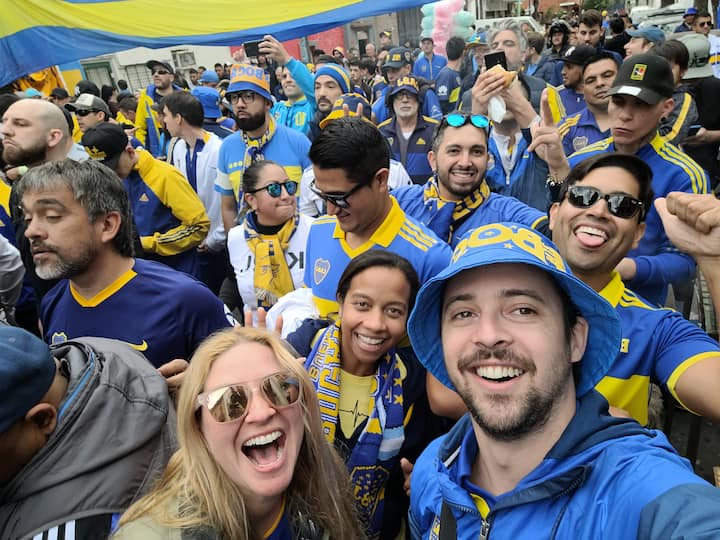Fans in football group tour at Boca Juniors match