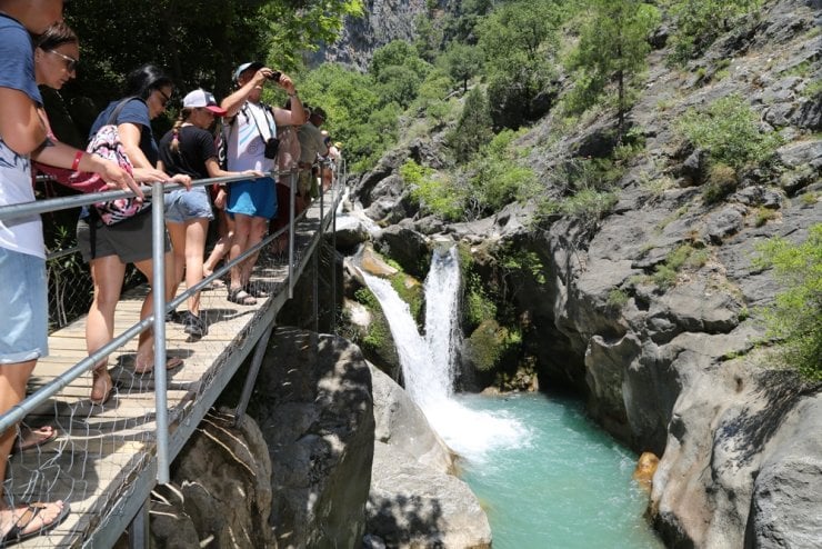 Walk the wooden platform through Sapadere Canyon