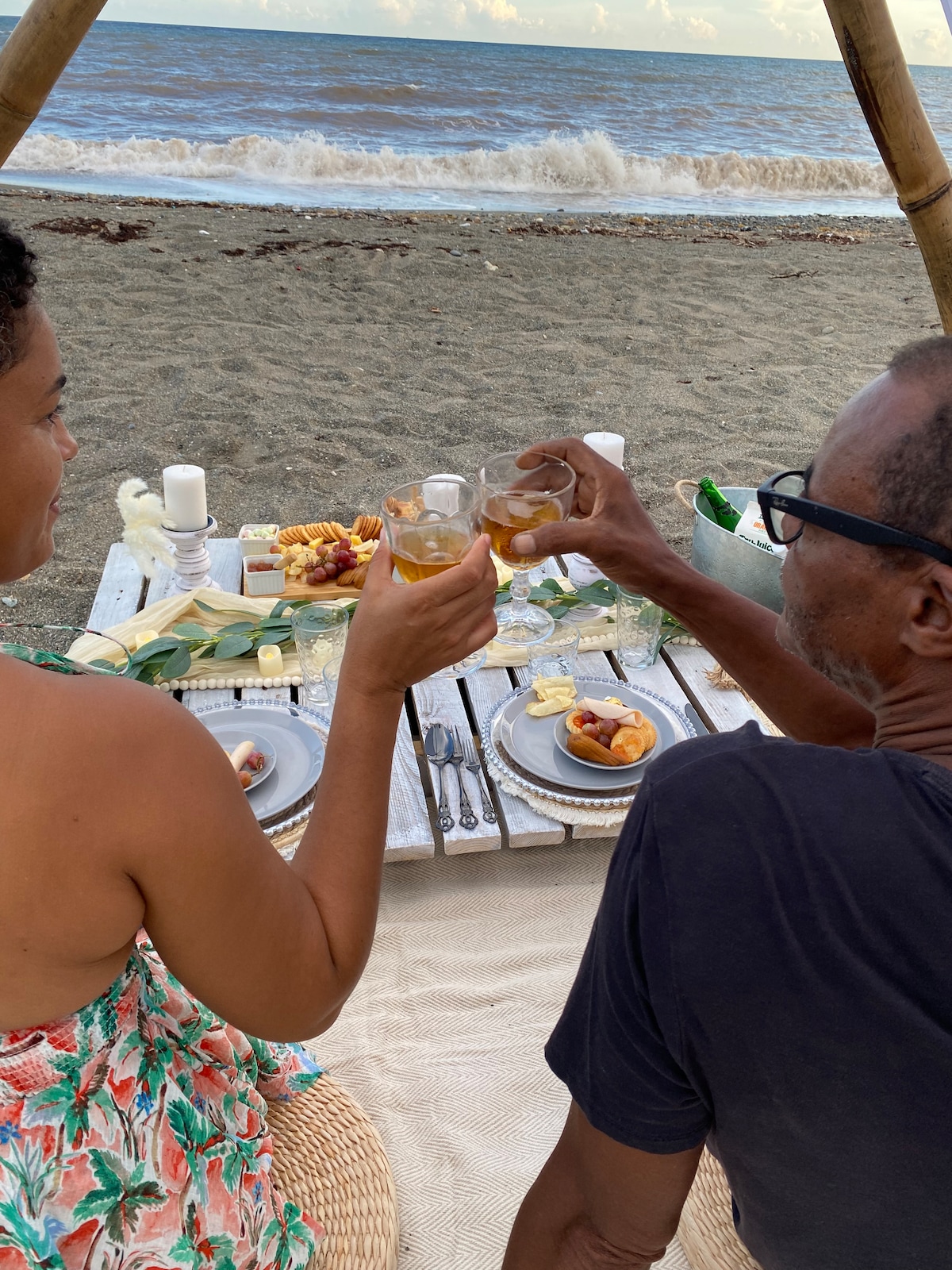 Luxury picnic set up at Black Sand Beach