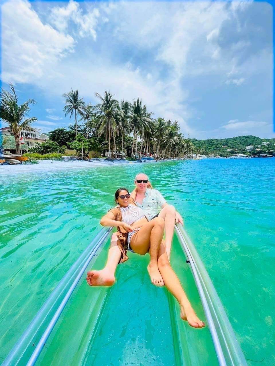 Crystal kayaking through serene waters