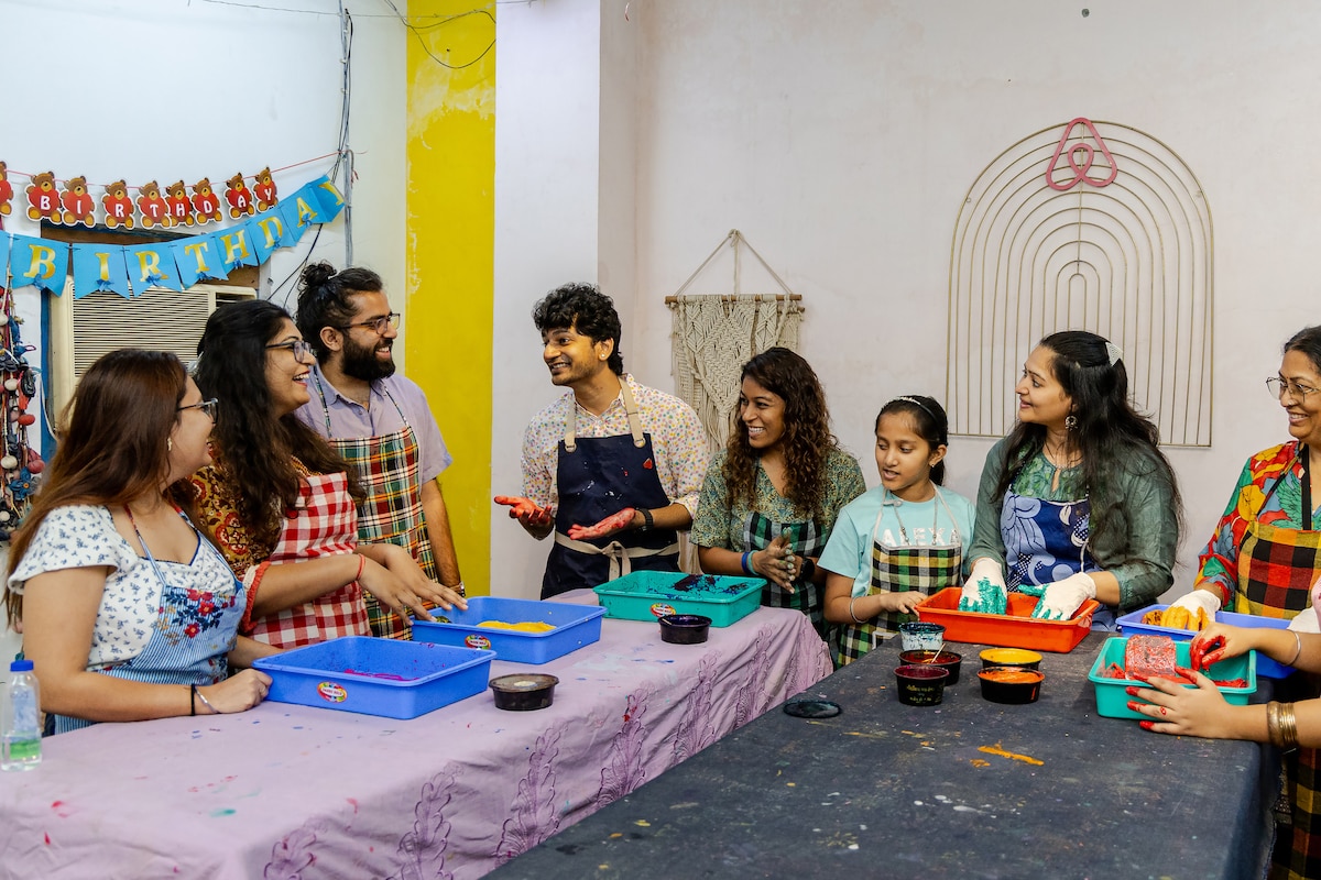 Handblock printing workshop in Delhi.