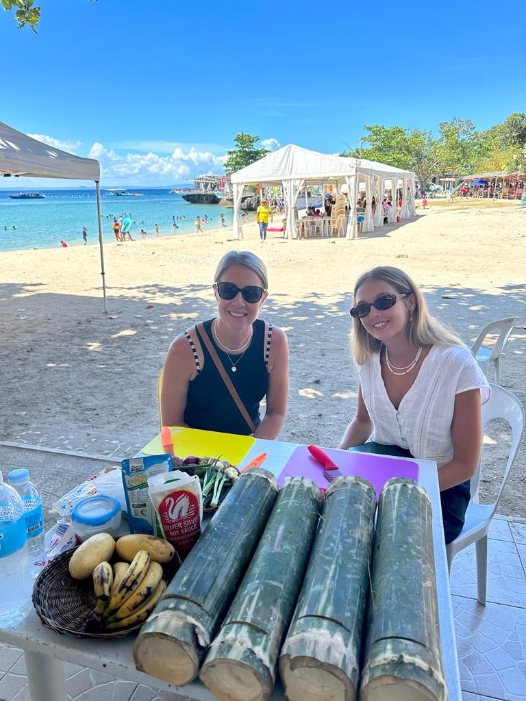 Cook Filipino food in bamboo next to the beach