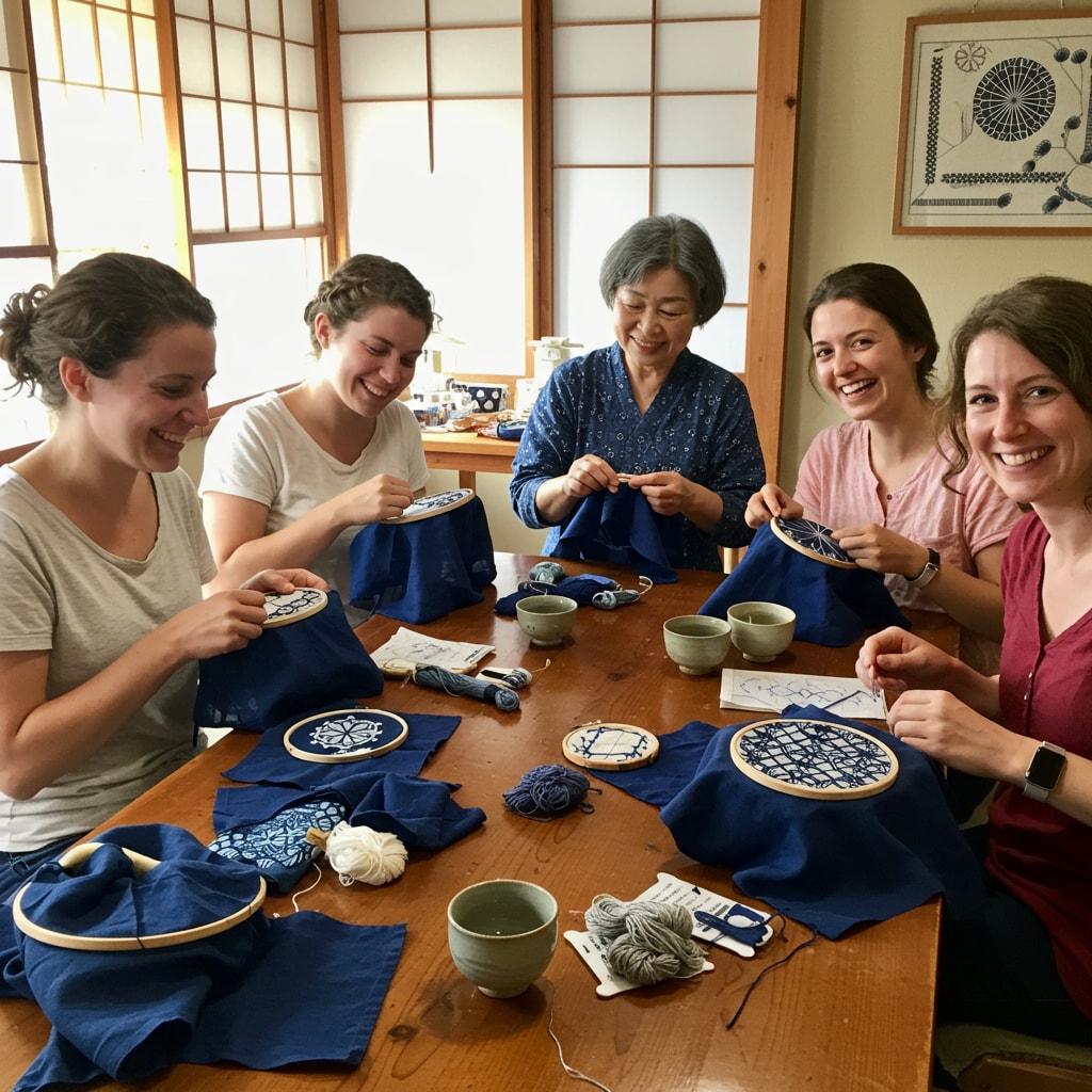 Japanese traditional craft embroidery experience: Kogin Sashi, Sashiko