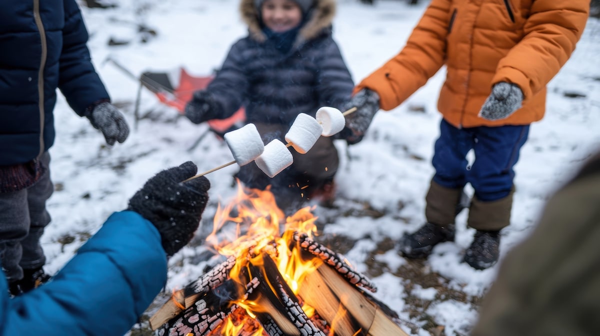 Snowshoe to a waterfall and enjoy a cozy campfire
