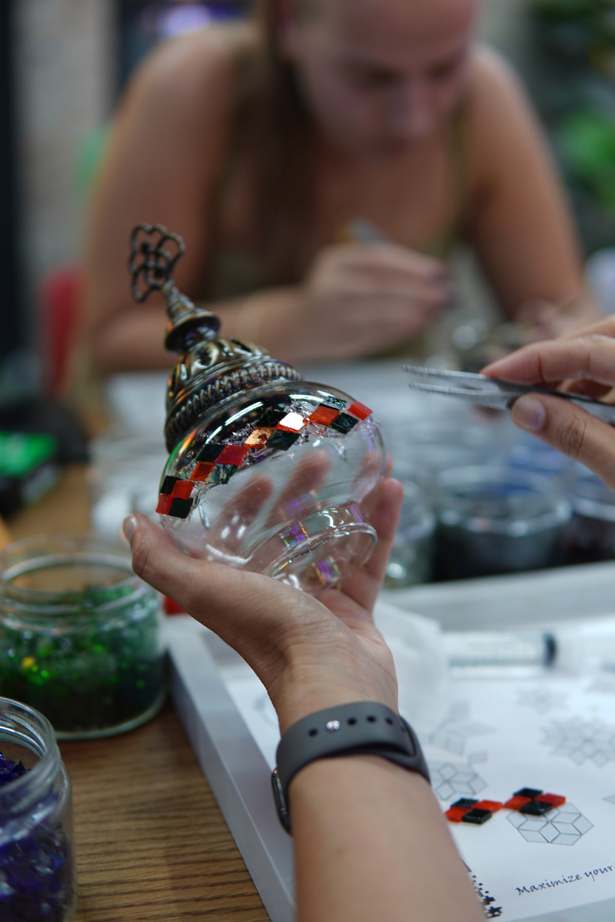 Design a colorful mosaic lamp with Turkish masters