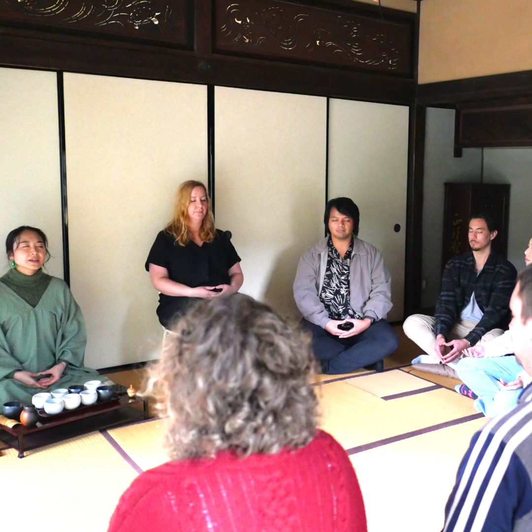 Mindfulness tea ceremony in a tea room in nature