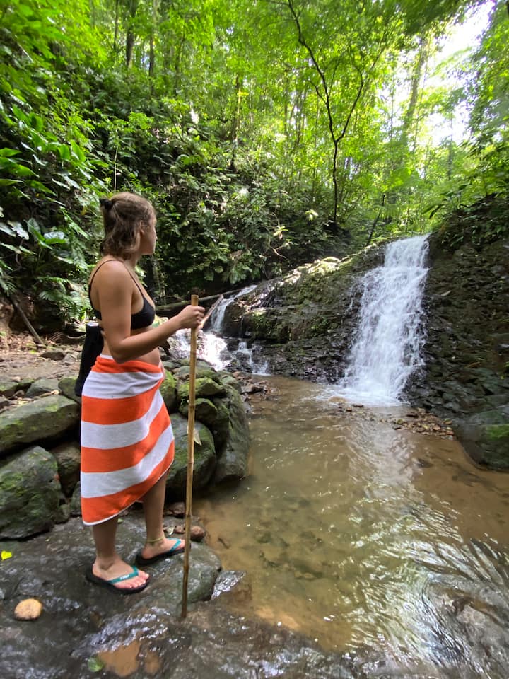 Пешеходен туризъм в тропическите гори с водопади