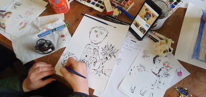 Илюстриране на герои в стила на Куентин Блейк