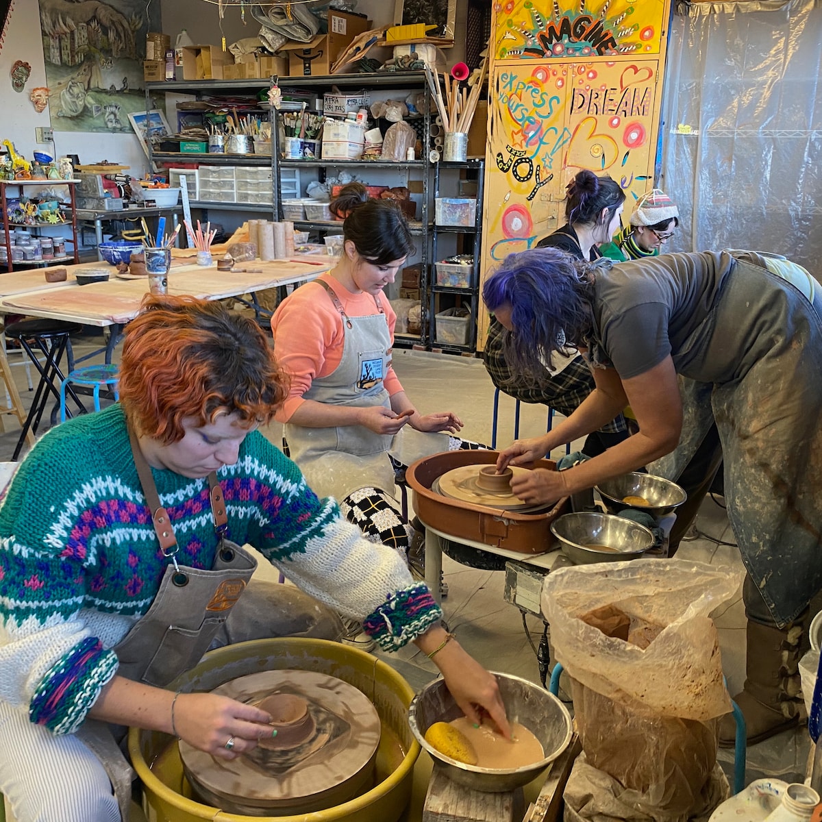 Create pottery on the wheel