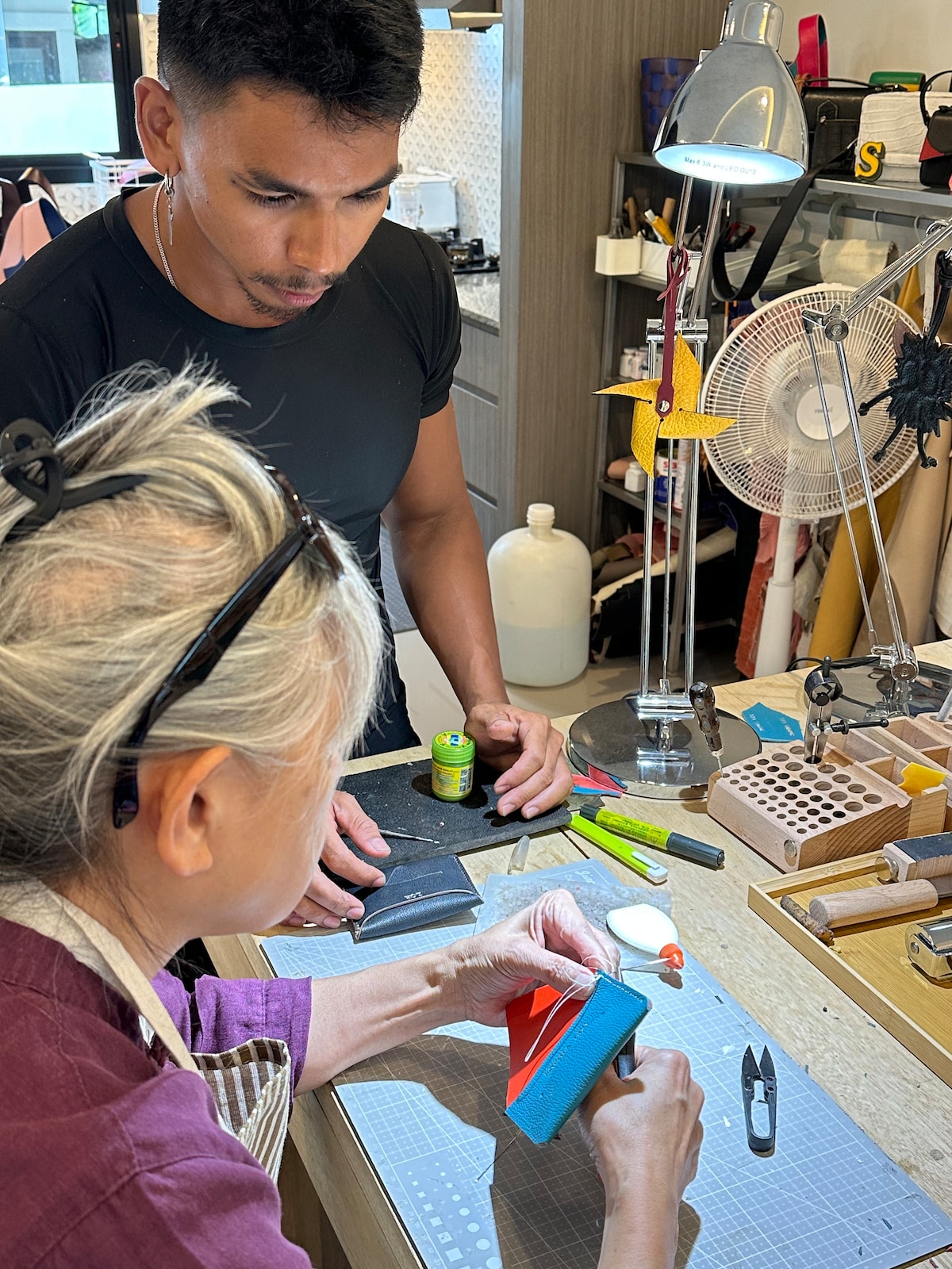 Exotic leather luggage tag workshop