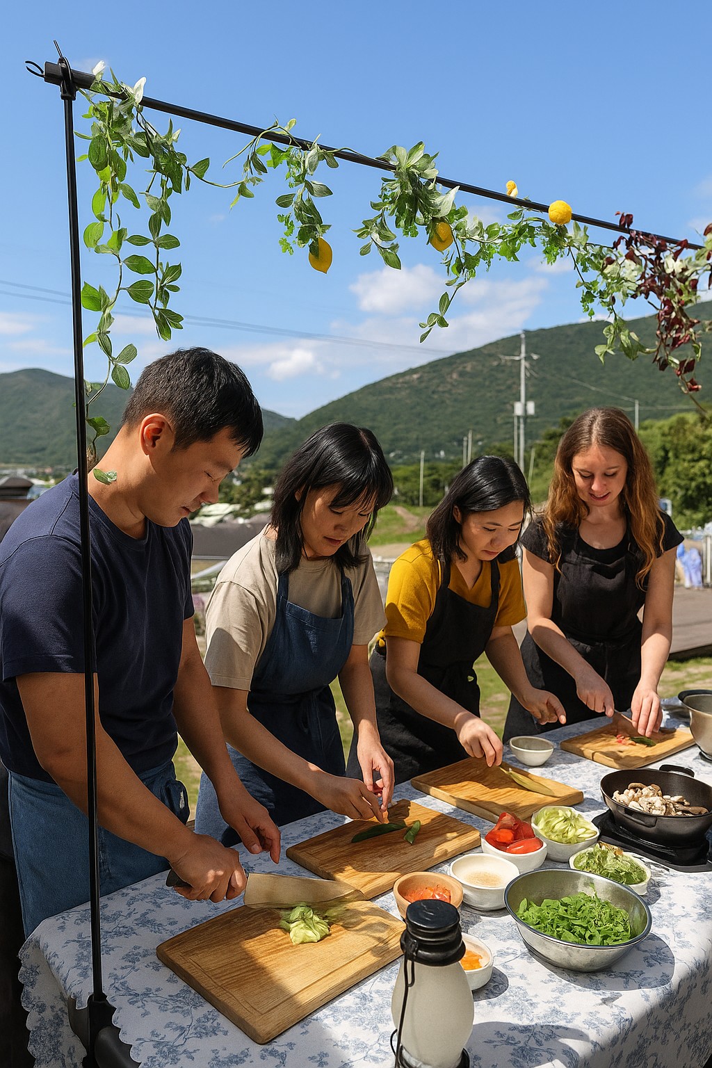 Local food cooking class made with ingredients from the Namhae Sea in a kitchen overlooking the sea-In English mode
