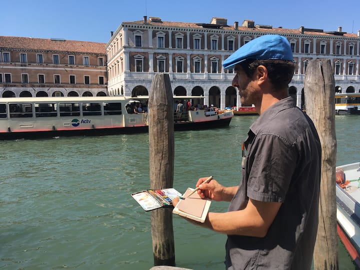 Pikturo peizazhe të Venecias me ngjyra uji