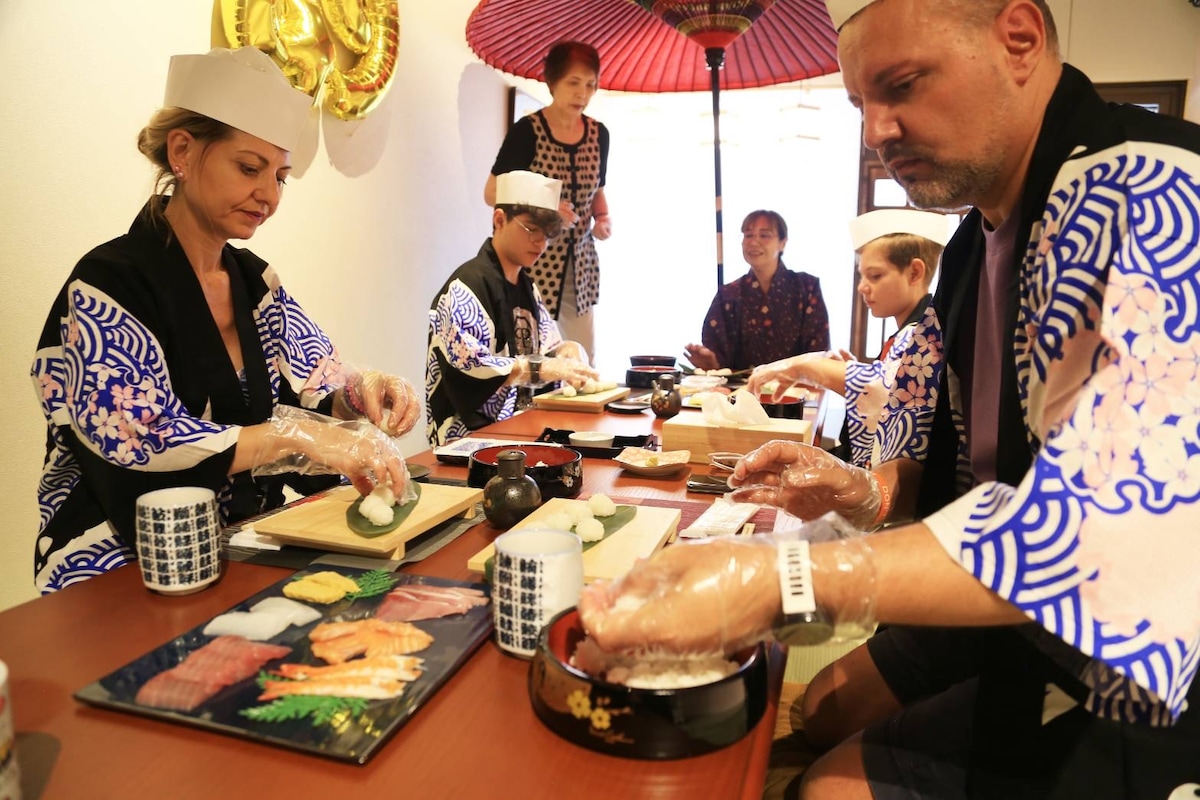 Sushi making experience at a traditional Japanese inn in Himeji, immersed in Japanese culture