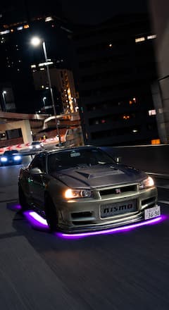 לרכוב על JDM R34 דרך טוקיו למפגש מכוניות בדאיקוקו