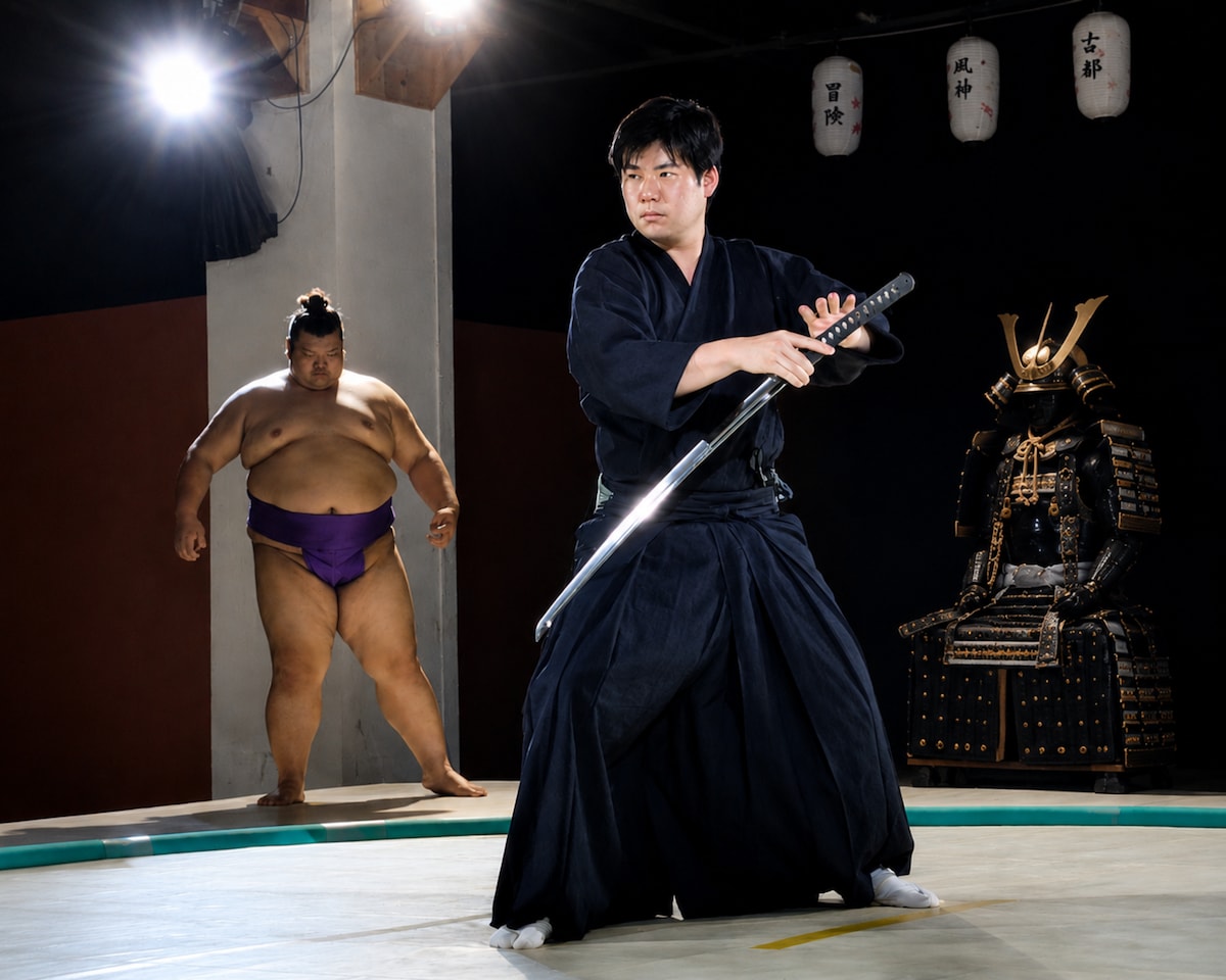 Witness sumo and samurai in Osaka night