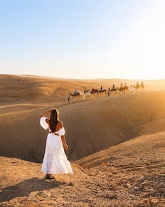Paseo en camello al atardecer en el desierto de Marrakech y cena con espectáculo