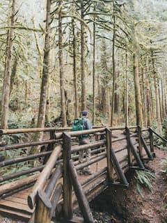徒步穿越山林和瀑布