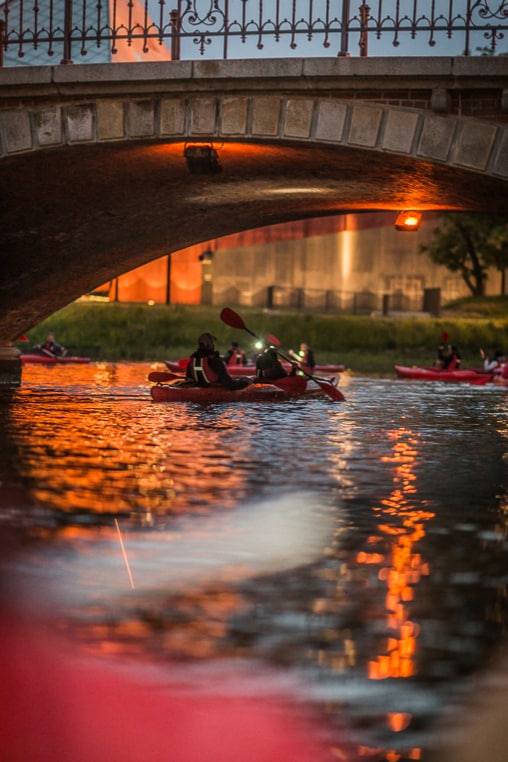 Kayak through Gdansk canals at sunset
