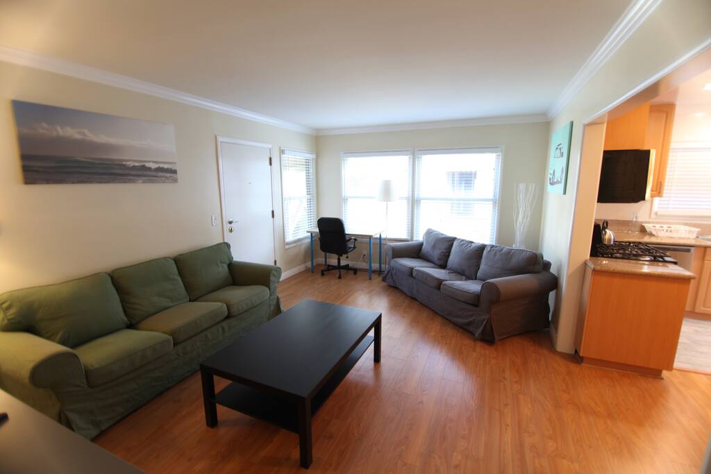 Two Couches in Living Room and Desk/Office Chair Workspace