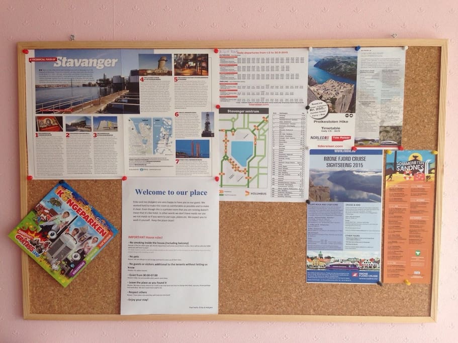 Board with all sorts of information about bus, where to see, etc