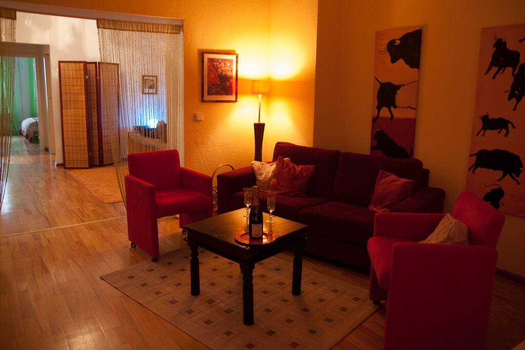 You will see here the parts of the Apt.In the background the master bedroom,in the middle the single bed and at the front the living room.