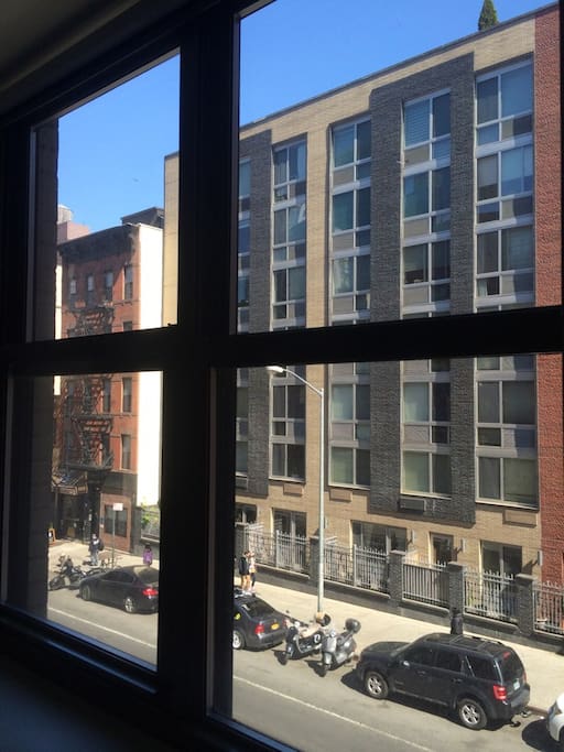 Large window with curtains
