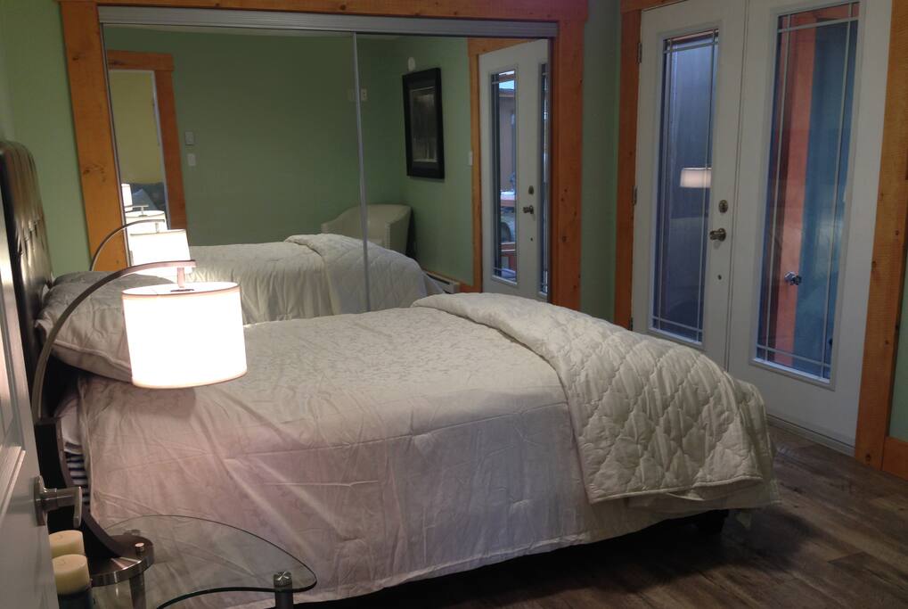 Comfortable bedroom with access to backyard